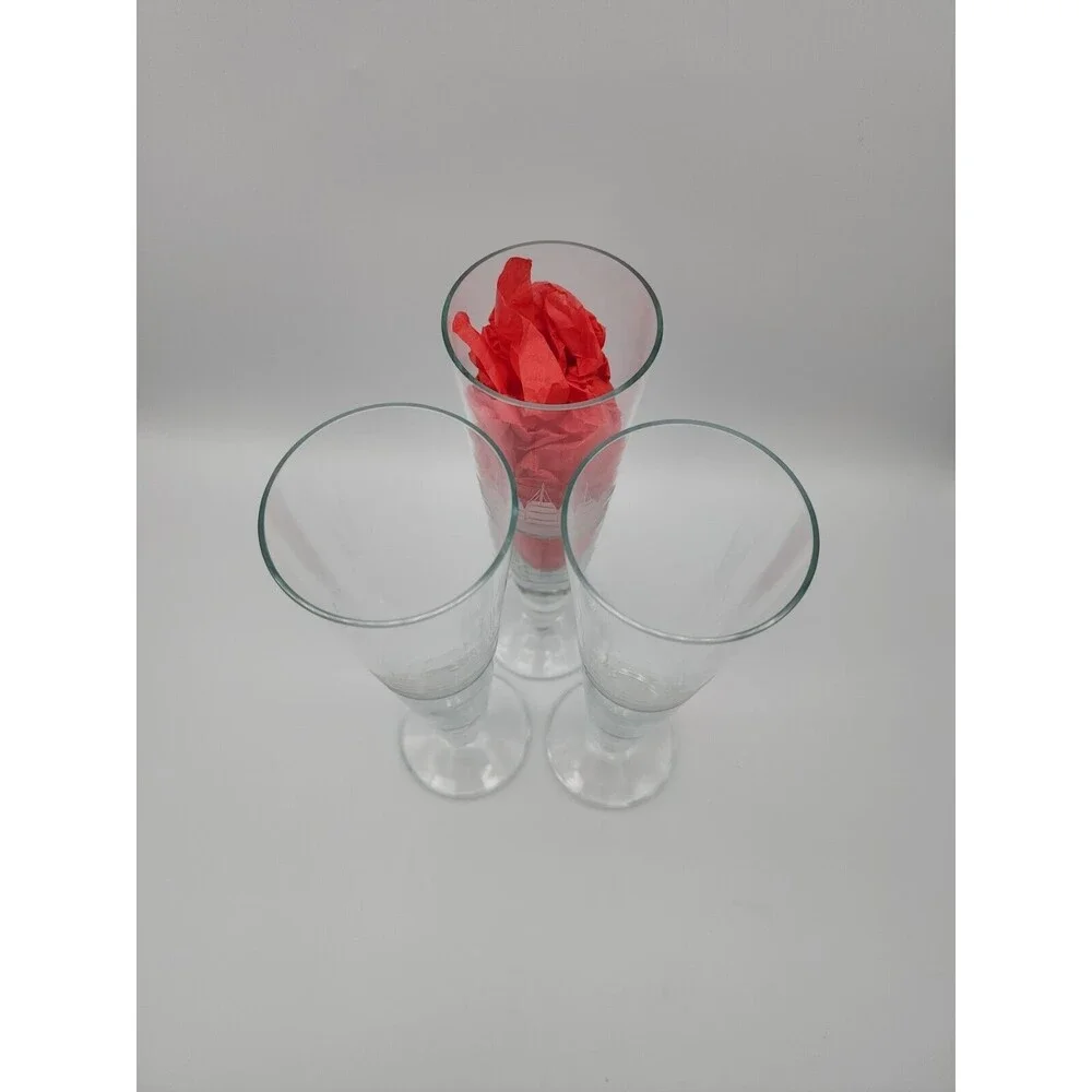 VTG Crystal Etched Pilsner Glasses Clipper Sailing Ship 10 1/8